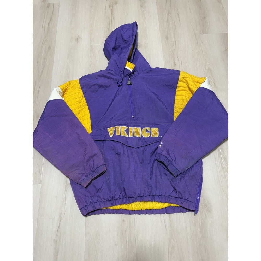 Vintage 90s NFL Starter Minnesota Vikings Pullover Hooded Jacket Men's Size XL